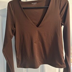 Old Navy Women's Chocolate Long Sleeve V-Neck Top